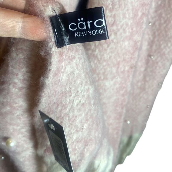 Cara New York soft fuzzy pink/white beaded pearled fringed scarf - Picture 2 of 6
